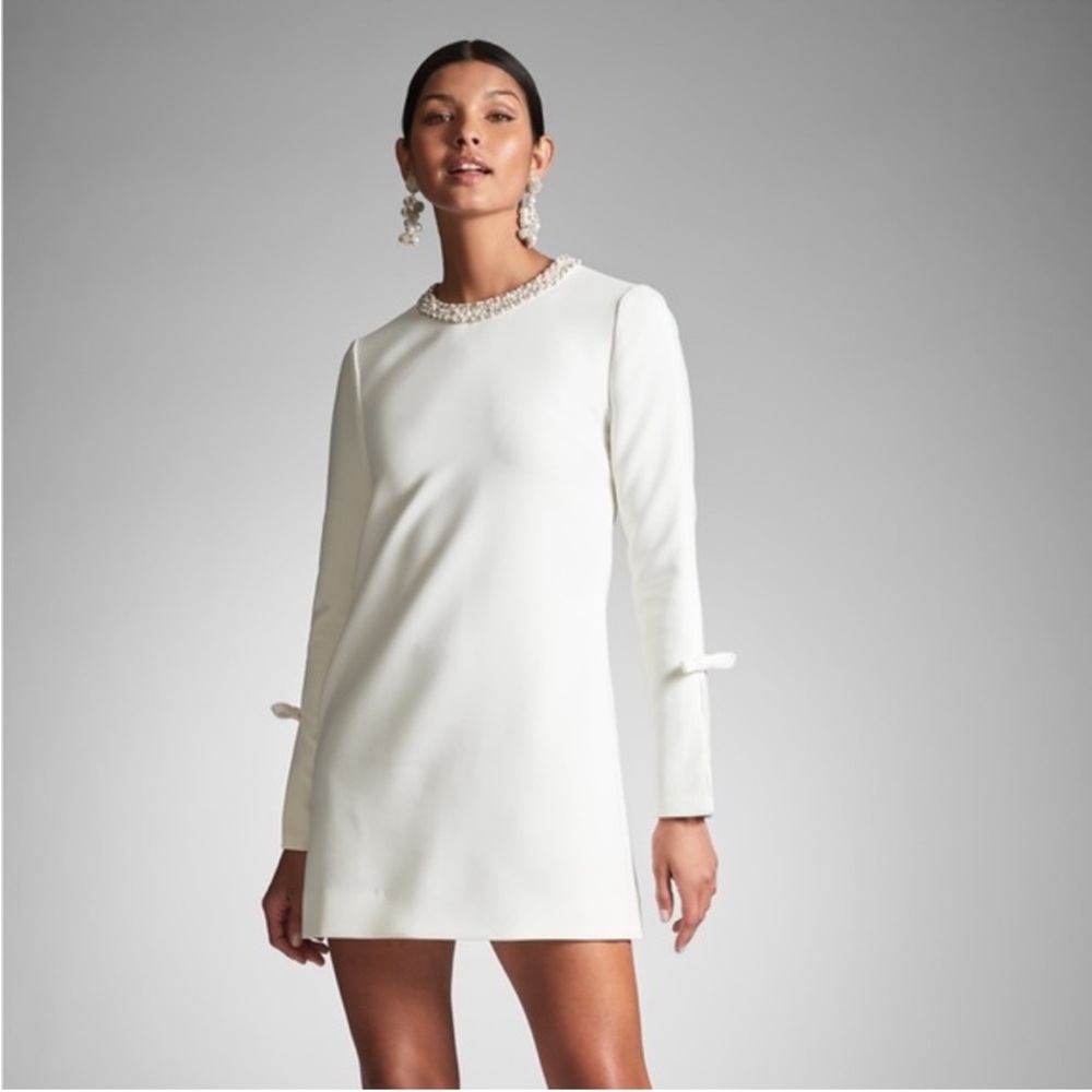 Sachin & Babi Parker Embellished Ivory Crepe Mini Dress
